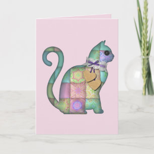 tarjeta de felicitación de gato de patchwork