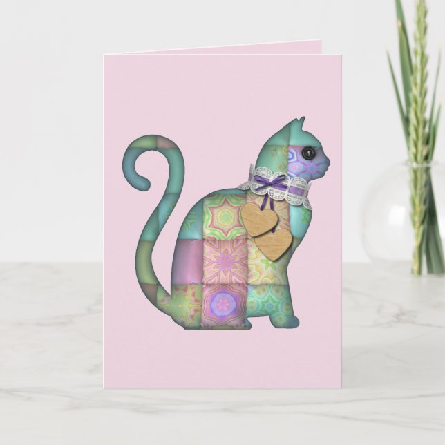 tarjeta de felicitación de gato de patchwork (Anverso)