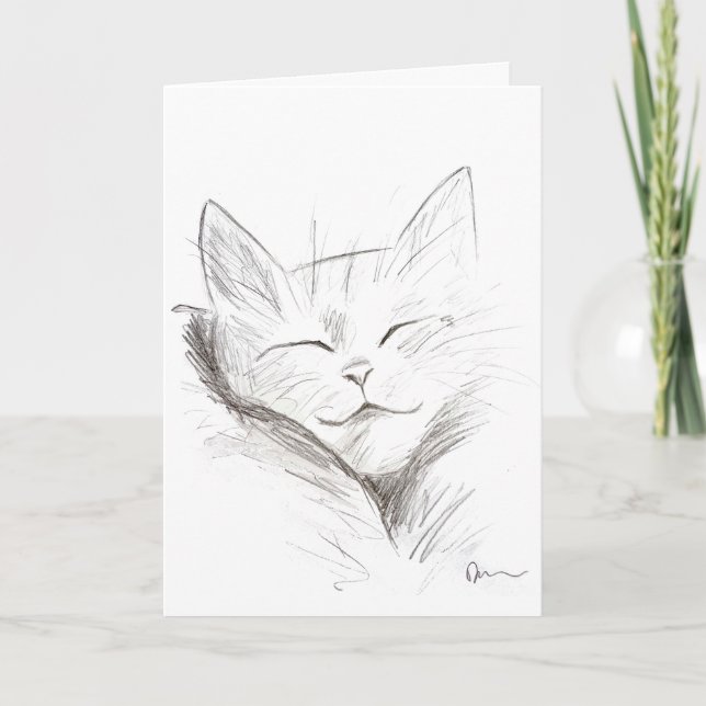 Tarjeta de Felicitación de Gato Dormido Adorable (Anverso)