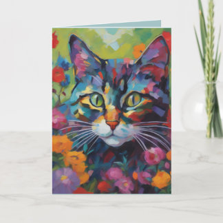 Tarjeta de Felicitación de Gato en el Jardín