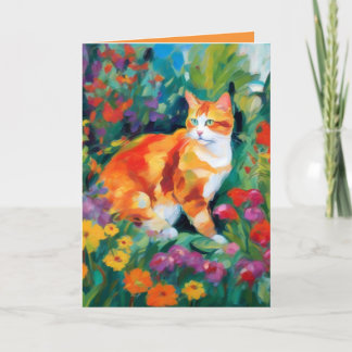 Tarjeta de felicitación de gato entre flores