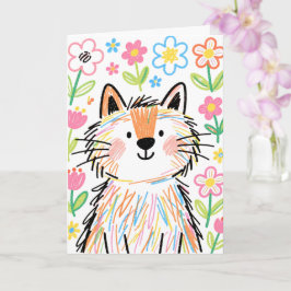 Tarjeta de Felicitación de Gato Garabato Blanco