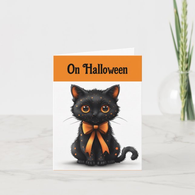 Tarjeta de Felicitación de Gato Naranja y Negro (Anverso)