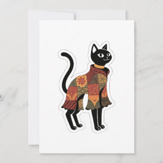 Tarjeta de felicitación de gato negro Boho Patchwo