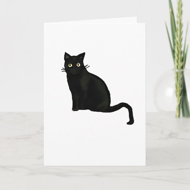 Tarjeta de Felicitación de Gato Negro en Blanco (Anverso)