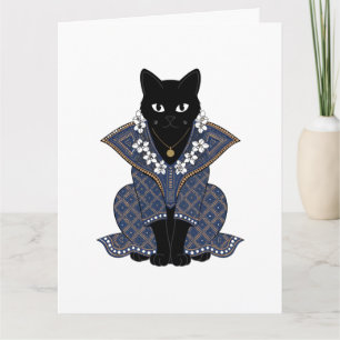 Tarjeta de felicitación de gato negro místico azul