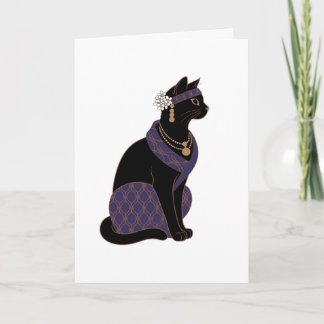 Tarjeta de felicitación de gato negro Oracle púrpu