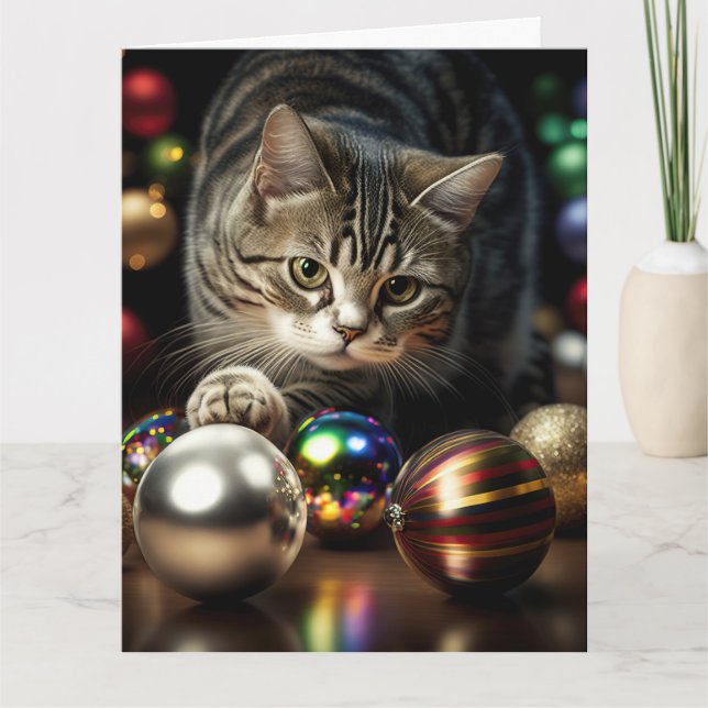 Tarjeta de Felicitación de GATO TABBY LINDOS NAVID (Anverso)
