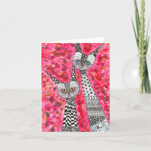 Tarjeta de felicitación de gatos a color y de cort