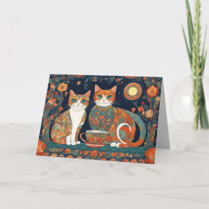 tarjeta de felicitación de gatos de café
