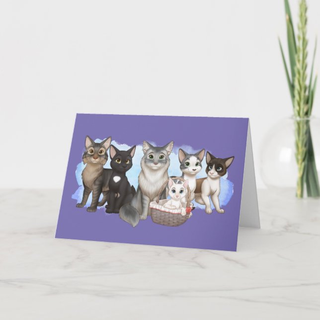 Tarjeta de felicitación de gatos y tripulantes de  (Anverso)