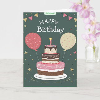 Tarjeta de felicitación de globos de pastel de cum