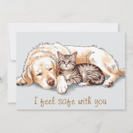 Tarjeta de Felicitación de Golden Retriever y Gato