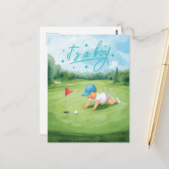 Tarjeta de Felicitación de Golf ¡Es un Niño! | Beb (Anverso/Reverso In Situ)