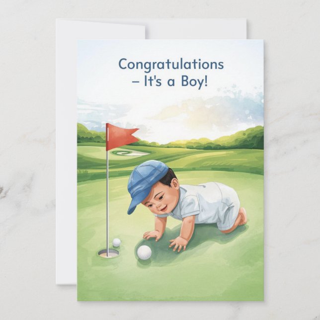 Tarjeta de Felicitación de Golf Es un Niño | Bebé  (Anverso)