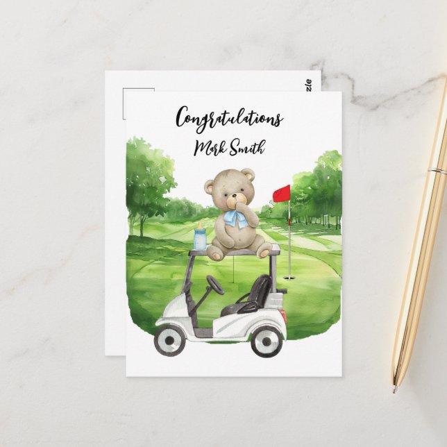 Tarjeta de Felicitación de Golf para Bebé Golfista (Anverso/Reverso In Situ)