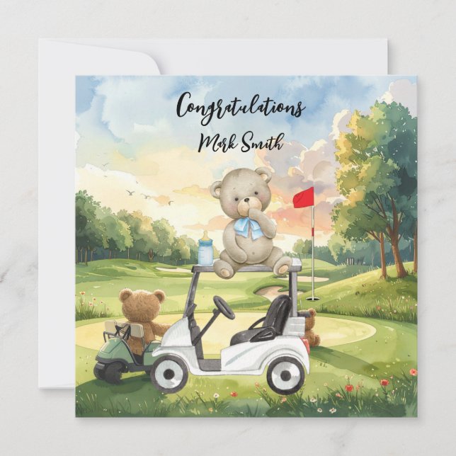 Tarjeta de Felicitación de Golf para Bebé Golfista (Anverso)