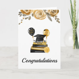 Tarjeta de felicitación de graduación Gold Floral