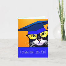 Tarjeta de felicitación de graduado gato doblada