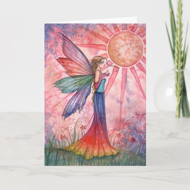 Tarjeta de felicitación de hada de sol y arcoíris (Anverso)