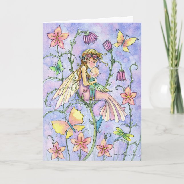 Tarjeta de felicitación de hadas para madre y bebé (Anverso)