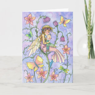 Tarjeta de felicitación de hadas para madre y bebé