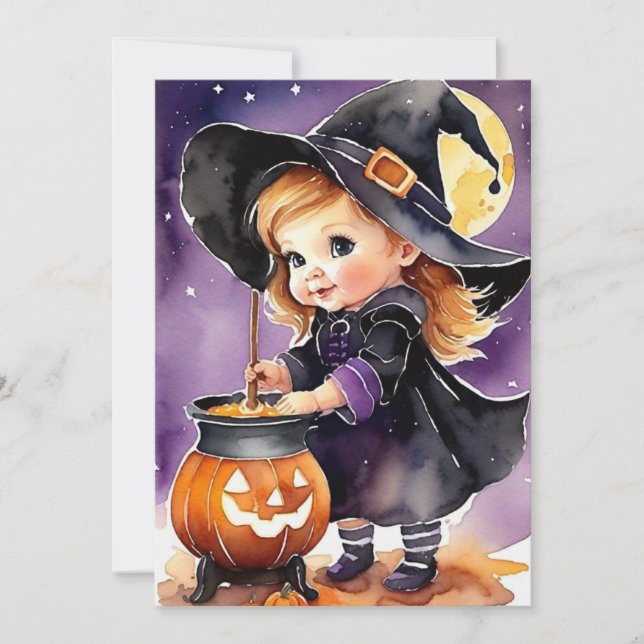 Tarjeta de Felicitación de Halloween Bruja Pequeña (Anverso)