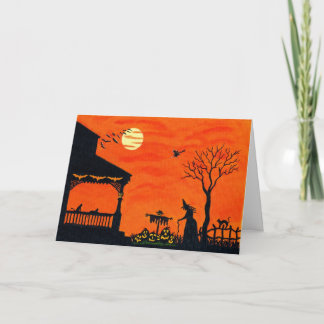 Tarjeta de felicitación de Halloween, brujas,
