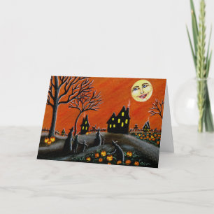 Tarjeta de felicitación de Halloween, brujas,
