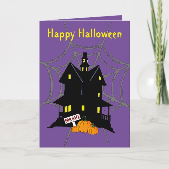 Tarjeta de felicitación de Halloween Casa Embrujad (Anverso)