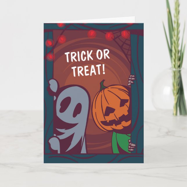 Tarjeta de felicitación de Halloween con truco o t (Anverso)