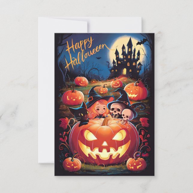Tarjeta de felicitación de Halloween de Cute Happy (Anverso)