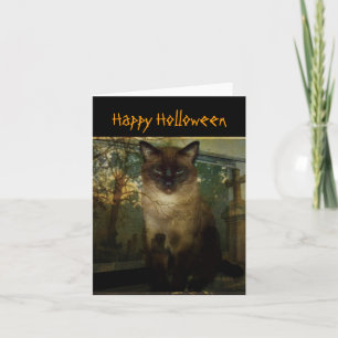 Tarjeta de Felicitación de Halloween de Gato Siame