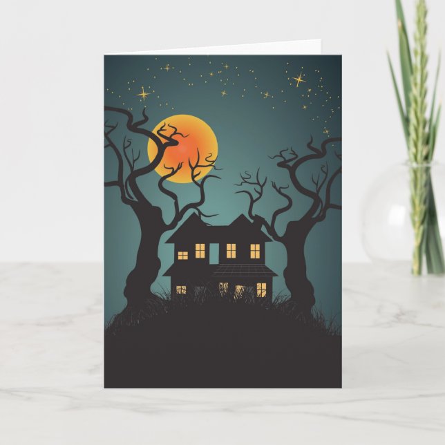 Tarjeta de felicitación de Halloween de la casa (Anverso)