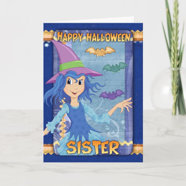 tarjeta de felicitación de Halloween de la hermana (Anverso)