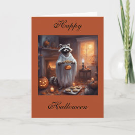 Tarjeta de felicitación de Halloween del mapache f