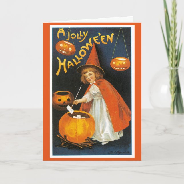 Tarjeta de felicitación de Halloween del vintage (Anverso)
