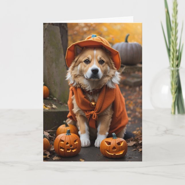 Tarjeta de felicitación de Halloween feliz (perro) (Anverso)