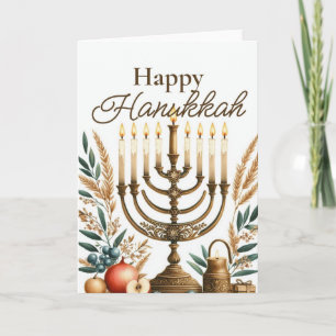 Tarjeta de felicitación de Hanukkah feliz - Menorá