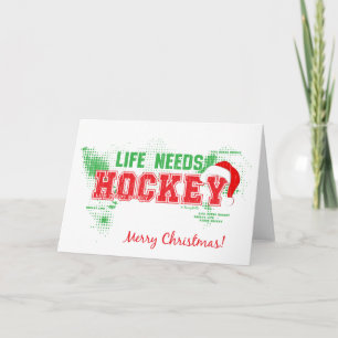 Tarjeta de felicitación de hockey para navidades