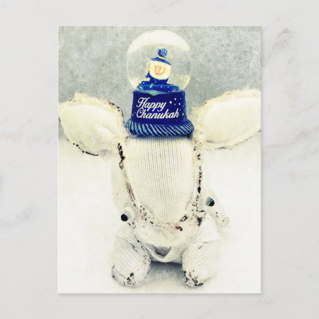 Tarjeta de felicitación de Jánuca - conejo y globo (Anverso)