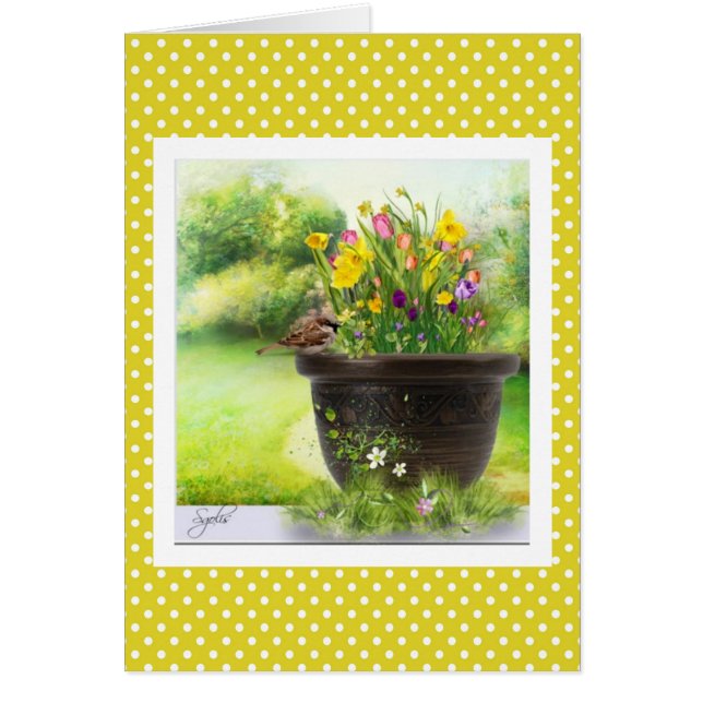 Tarjeta de felicitación de jardín de flores en bla (Frente)