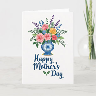 Tarjeta de felicitación de jarrón con ramo floral