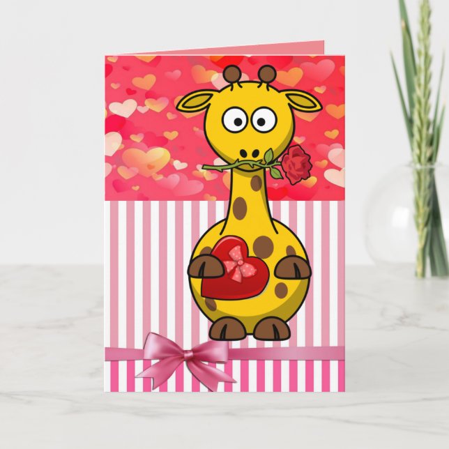Tarjeta de felicitación de jirafa del día de San V (Anverso)
