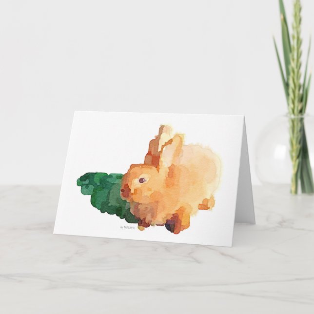 Tarjeta de felicitación de la acuarela del conejo (Anverso)