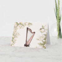 Tarjeta de felicitación de la arpa y de las flores