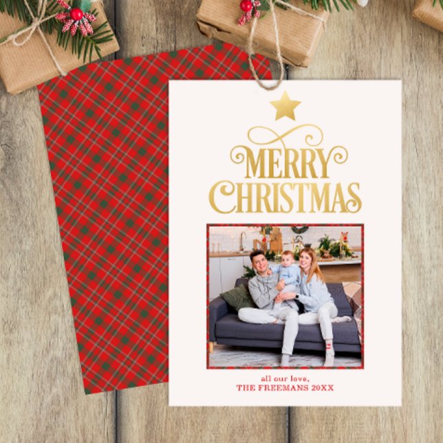 Tarjeta de felicitación de la foto de Gold Merry C (Merry Christmas Photo Greeting Card)