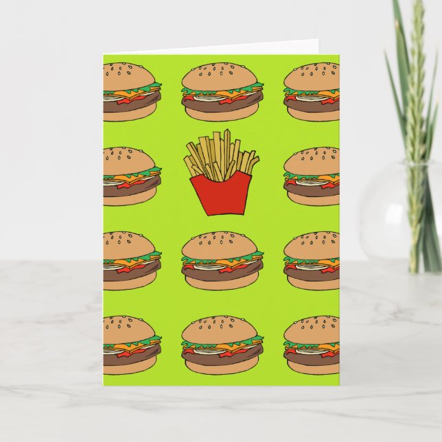 Tarjeta de felicitación de la hamburguesa y de las (Anverso)