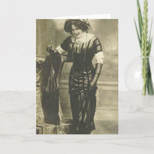 tarjeta de felicitación de la mujer de lujo 1900's
