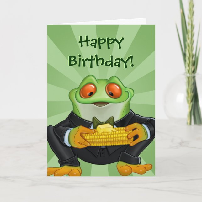 Tarjeta de felicitación de la rana de cumpleaños f (Anverso)